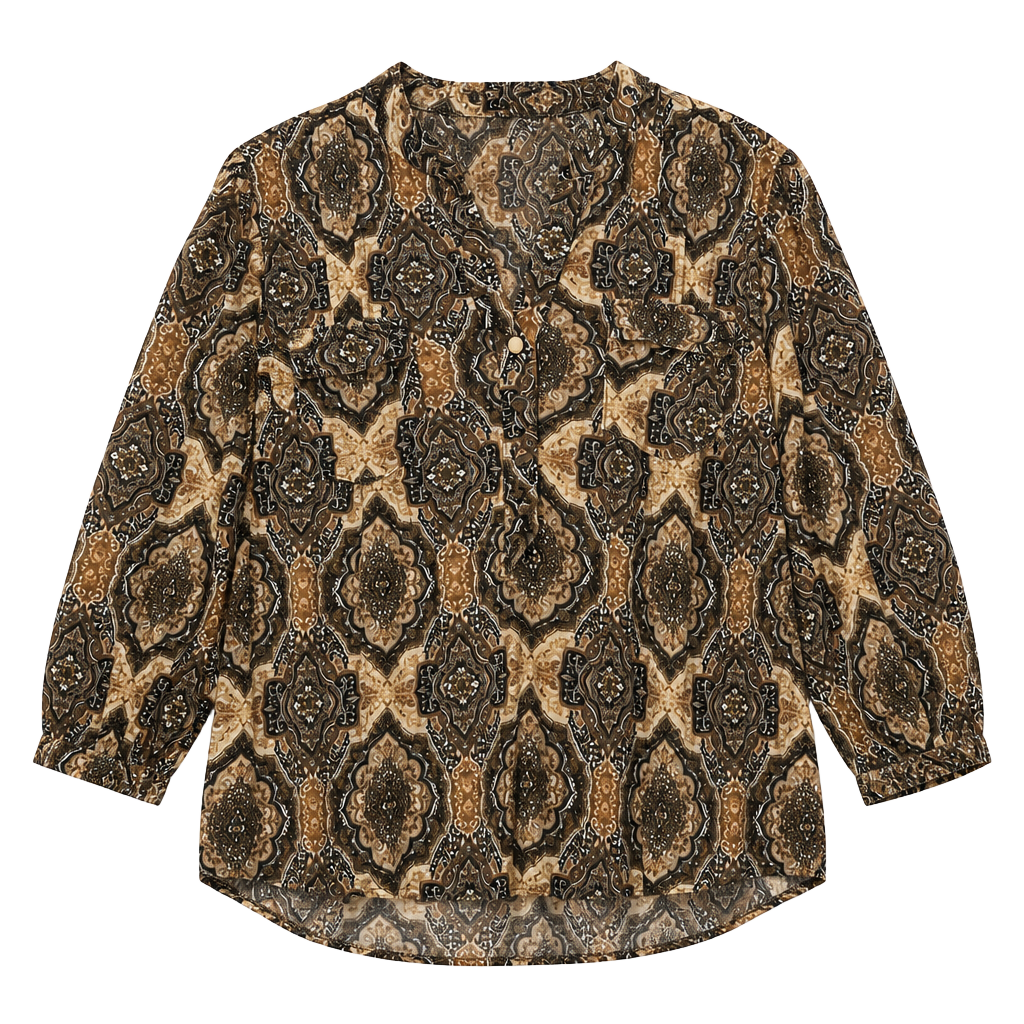 Cocomo Long Sleeve V-Neck Tunic with Geometric Print 1