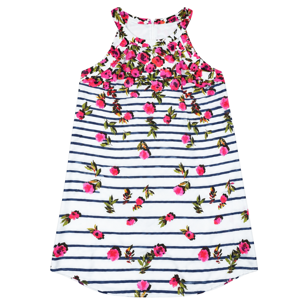 Betsey Johnson Dress Size 12 White Floral Striped Halter 1