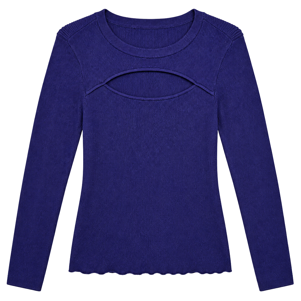 INC International Concepts Sweater Size L Blue Cutout Ribbed Long Sleeve 1