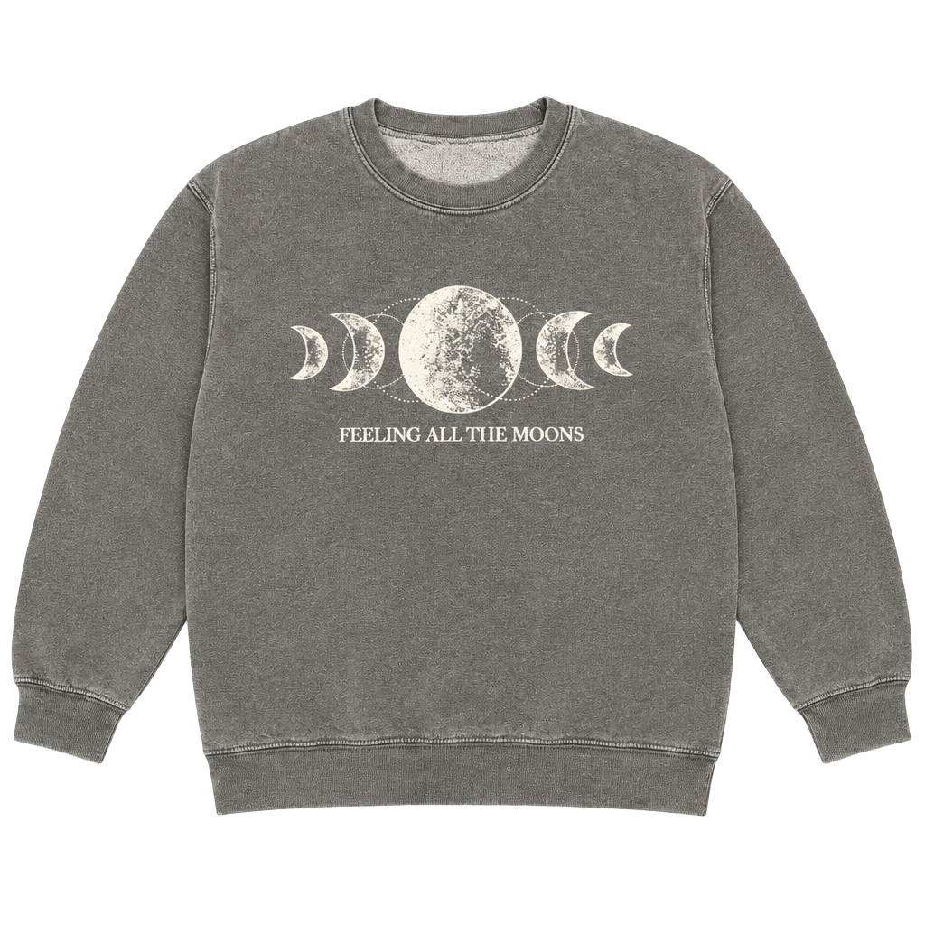 Feeling All The Moons Graphic Sweatshirt Gray Vintage Wash 1