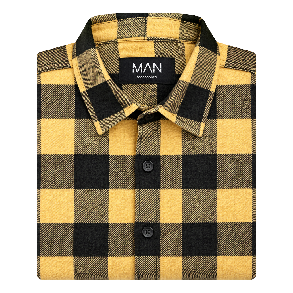 BoohooMAN Buffalo Plaid Flannel Button-Down Shirt Yellow Black 1