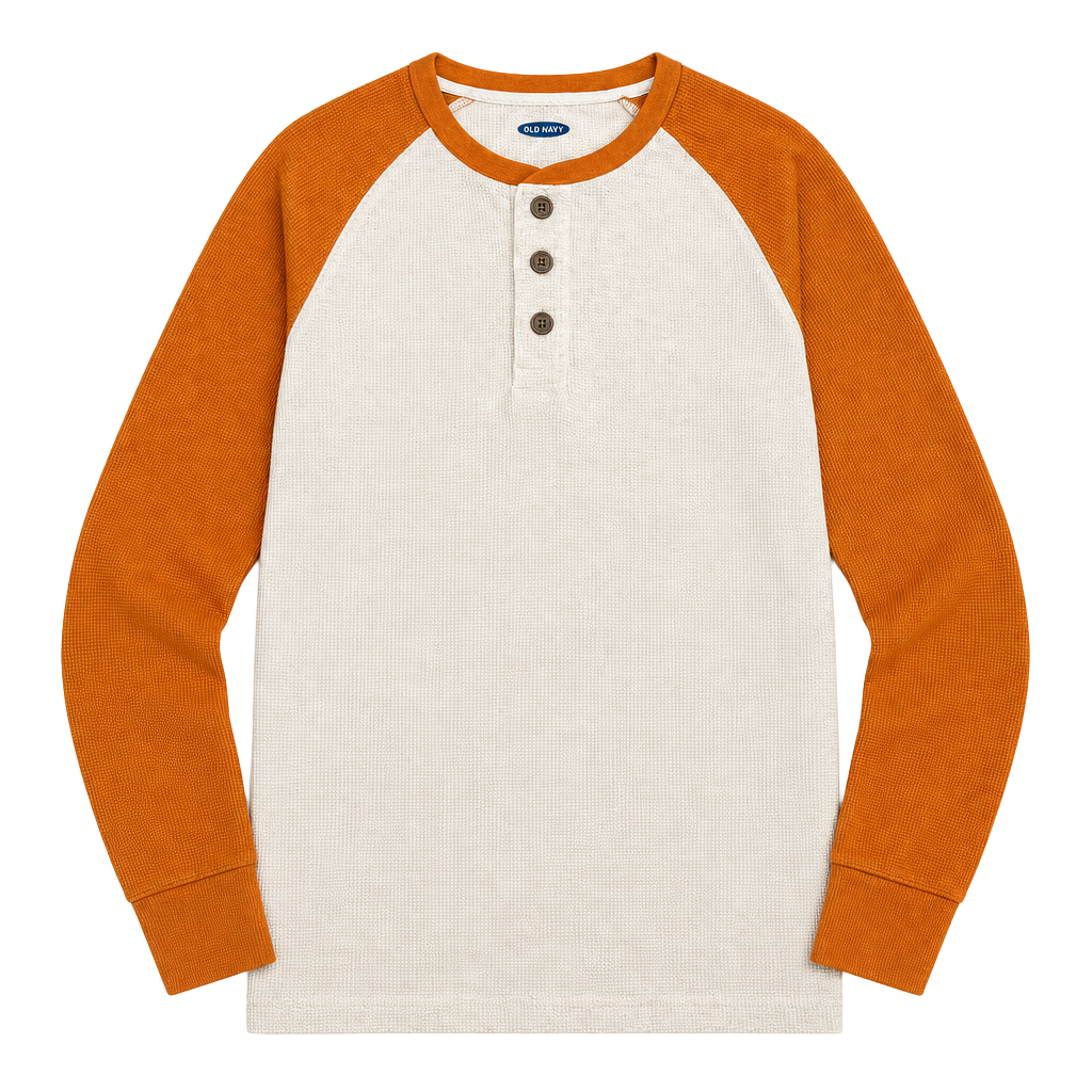 Old Navy Soft-Washed Thermal Henley Size S Orange Cream Raglan Long Sleeve 1