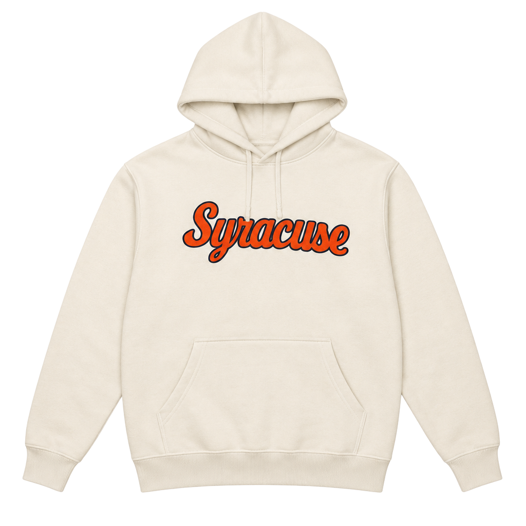 Syracuse University Script Logo Hoodie White Stained 1