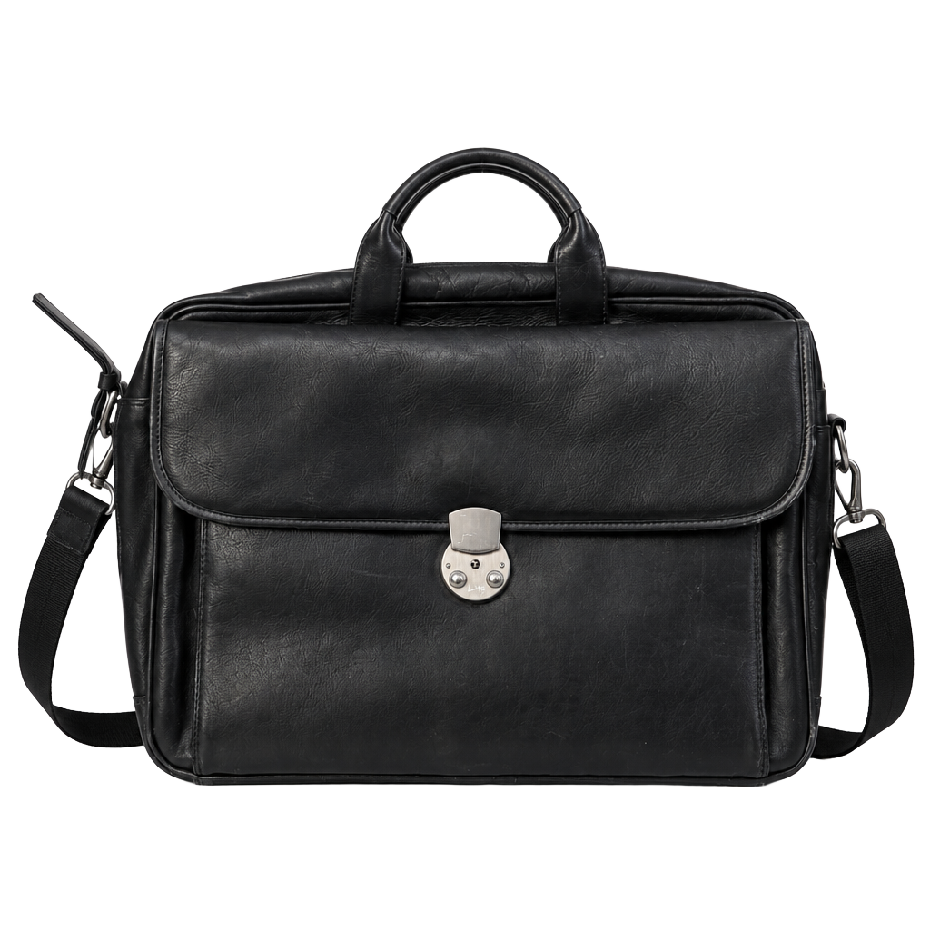 Lodis Los Angeles Black Leather Briefcase Messenger Laptop Bag 1