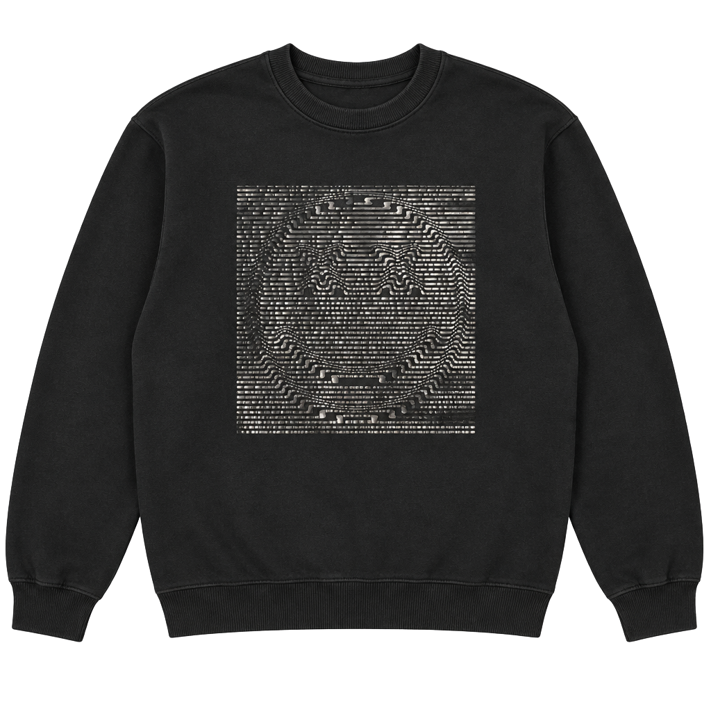 Smiley face Graphic Sweatshirt Black Square Graphic 1