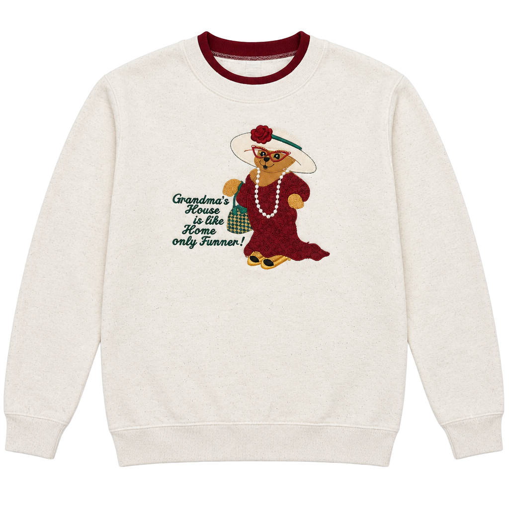 Top Stitch by Morning Sun Embroidered Grandma Bear Sweatshirt Cream 1