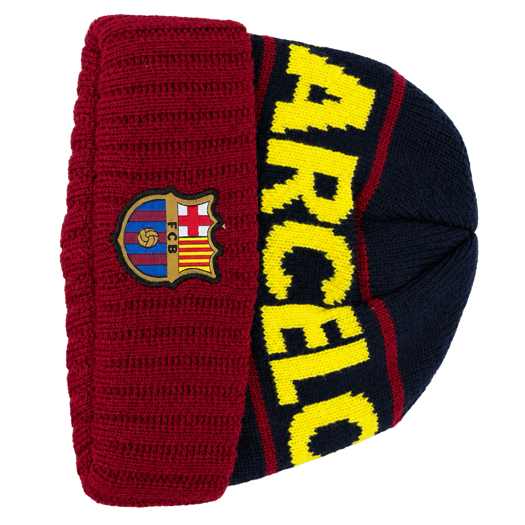 FC Barcelona Official Licensed Maroon and Navy Knit Cuffed Beanie 1