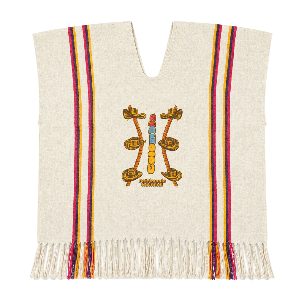 Patrimonio Nacional Colombia White Fringe Souvenir Poncho 1