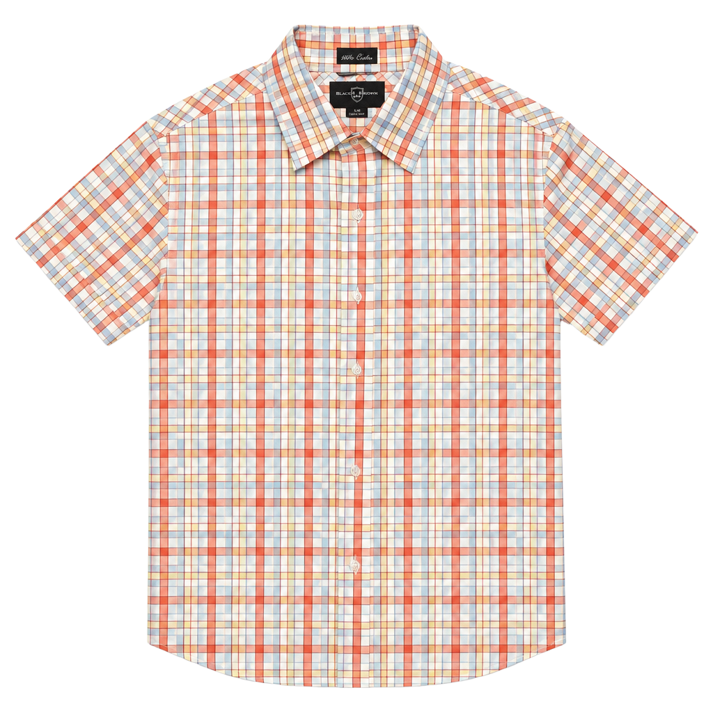 Black Brown 1826 Plaid Button Up Shirt Size Large Orange Blue 1