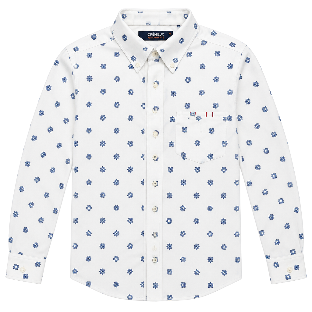 Cremieux Performance Button Up Shirt Size M White Blue Geometric Print 1