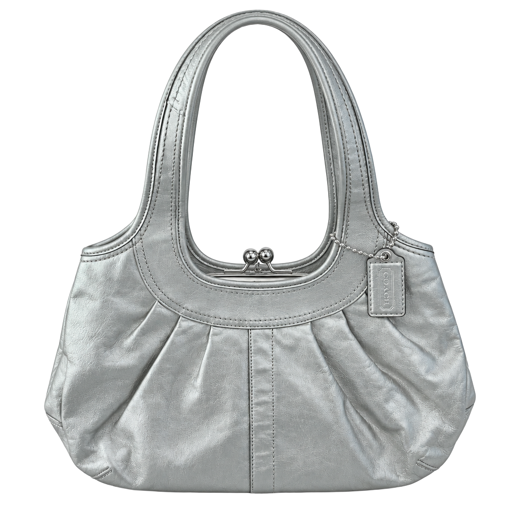 Y2K Coach Ergo Pleated Metallic Silver Leather Kisslock Bag 1