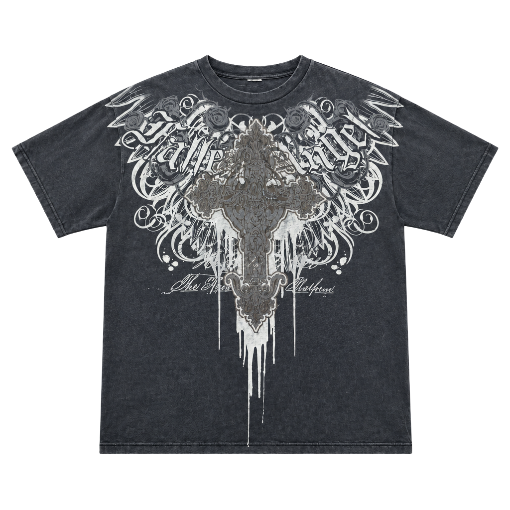 2000s Vintage Fallen Angel Gothic Cross T-Shirt 1