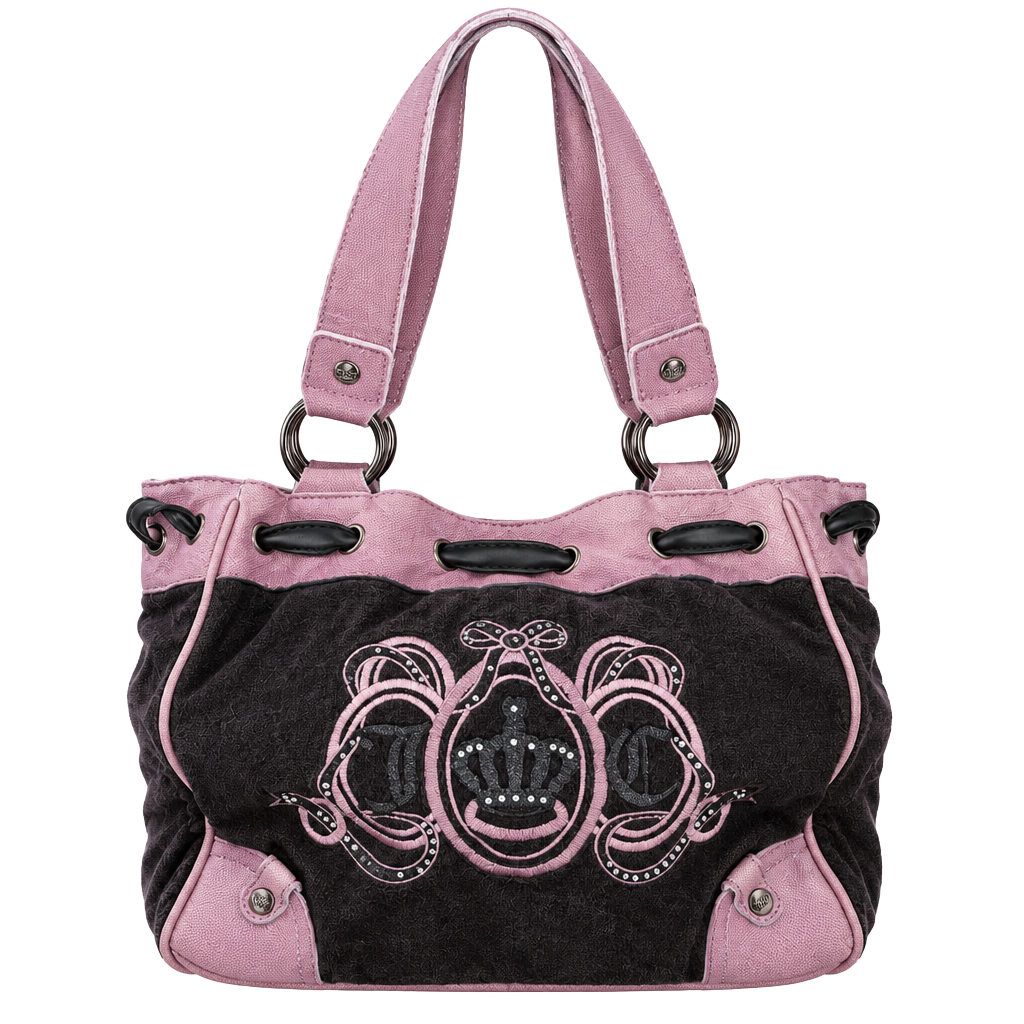 Juicy Couture Daydreamer Velour Pink Green Y2K Pom Pom Bag Purse 1