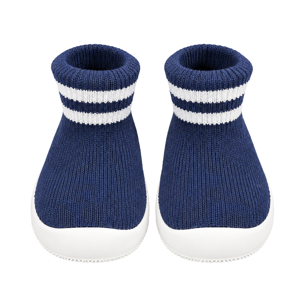 Enotoy Baby Knit Booties Size 5 Navy Blue White Striped 1