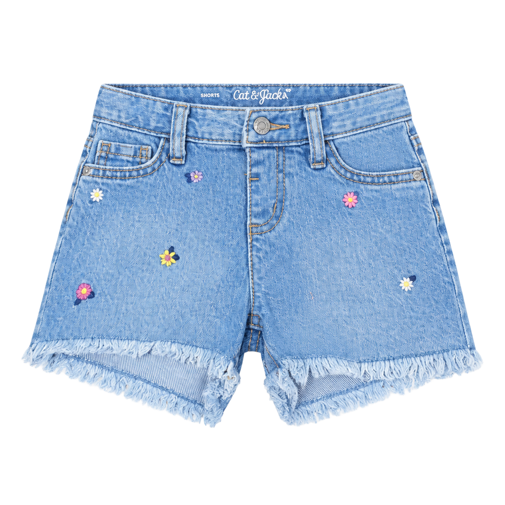 (235) Cat & Jack Floral Denim Shorts Size 2T 1