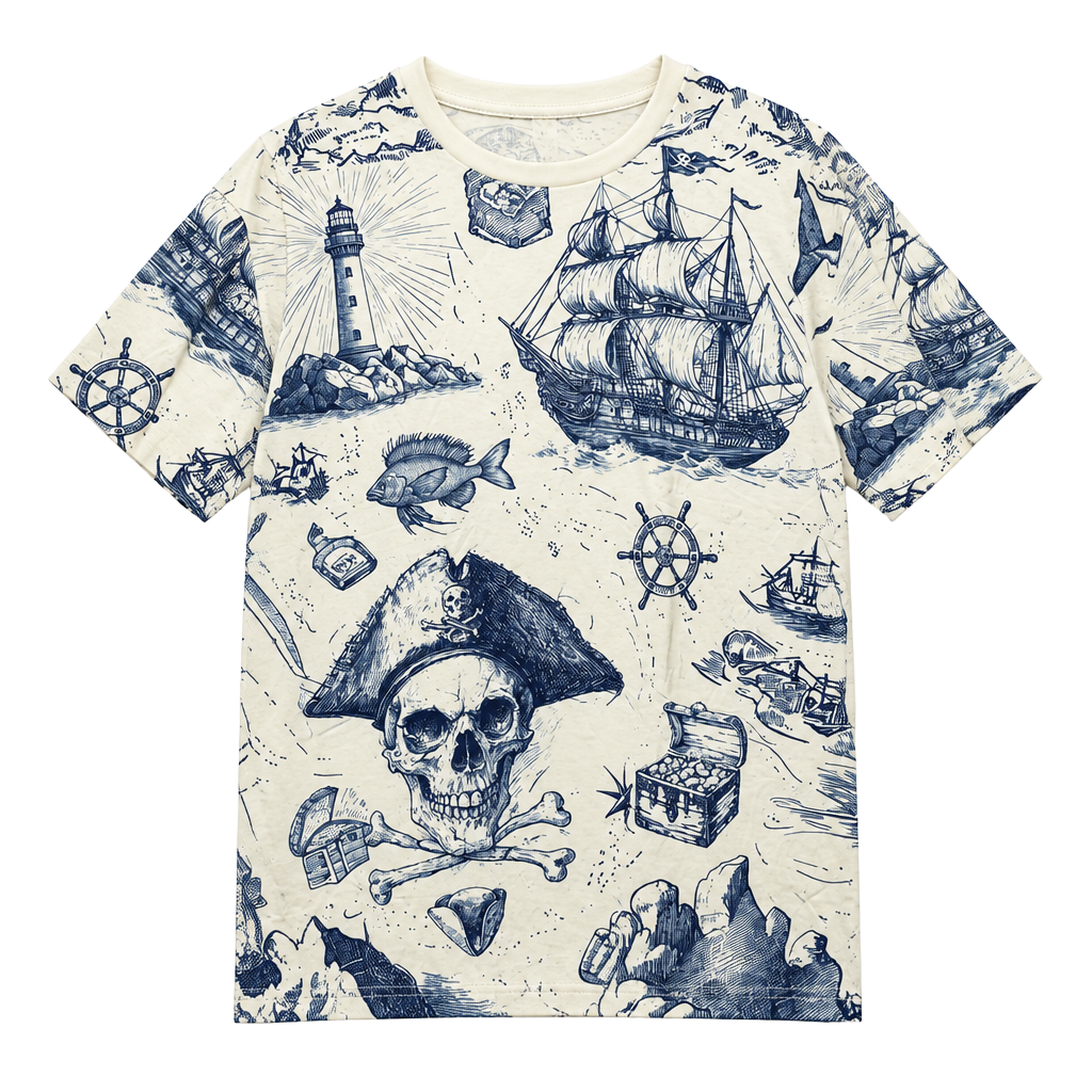 Graphic men’s Shirt Nautical Skull Print Size L 1