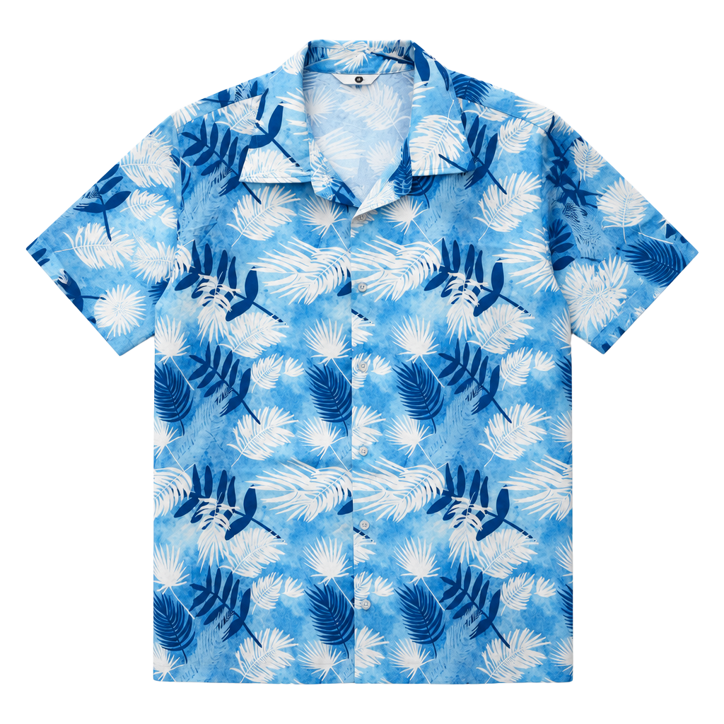 Runcati Tropical Palm Leaf Shirt Size L Blue 1