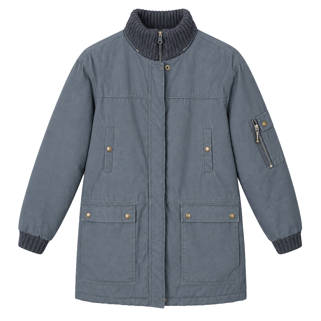 Blue vintage jacket/coat High Neck Pockets Lined Zip Men's 1