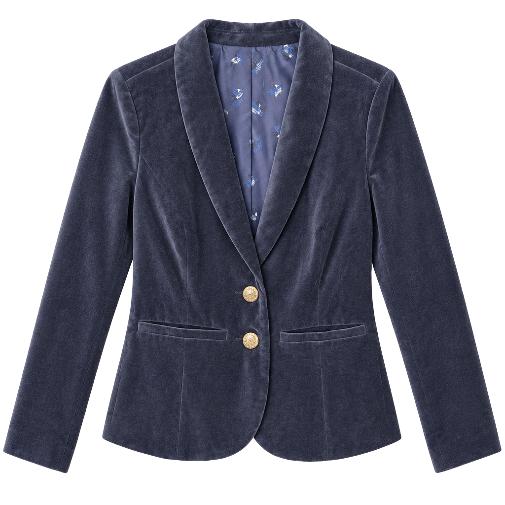 ModCloth Navy Blue Velvet Blazer Size L 1