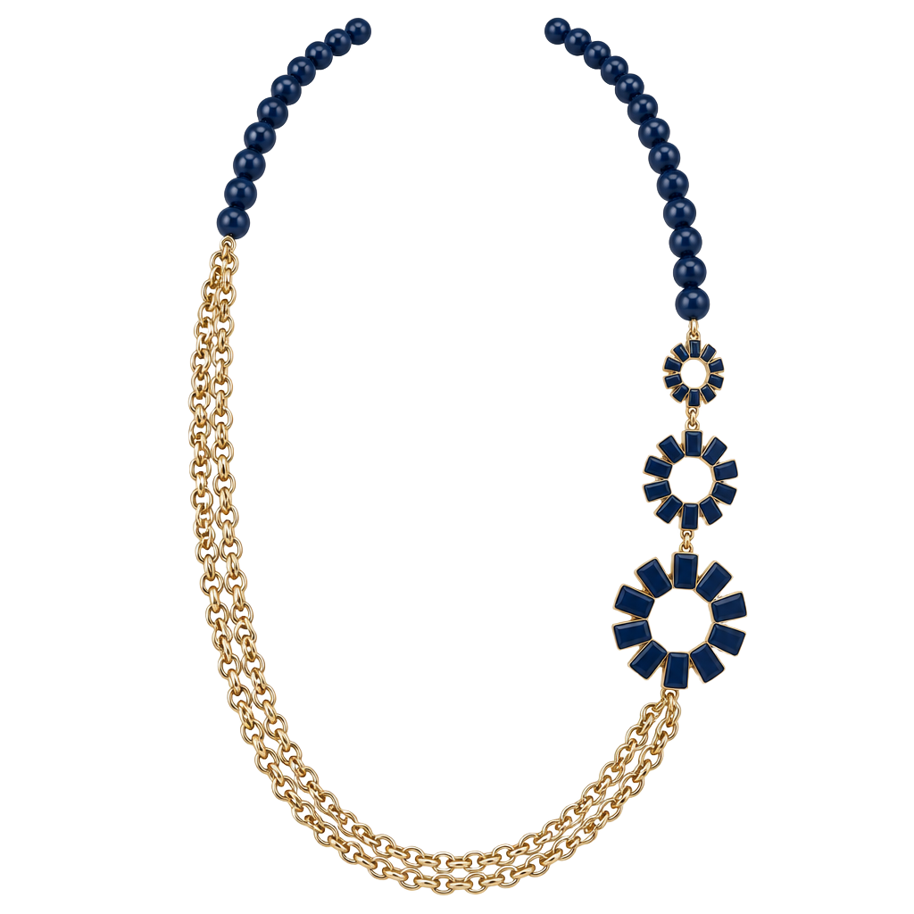 Talbots Gold-Tone Blue Bead Link Statement Necklace 1