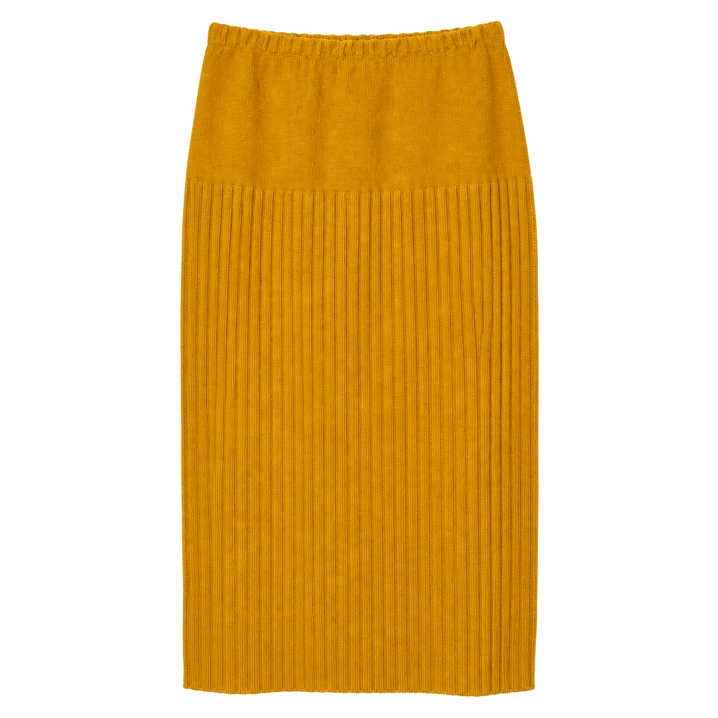 Vtg Ribbed Knit Midi Skirt Size M Mustard Yellow 1