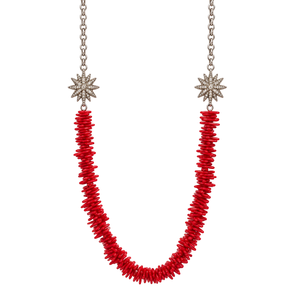 Talbots Gold Tone Red Faux Coral Starburst Long Necklace 1