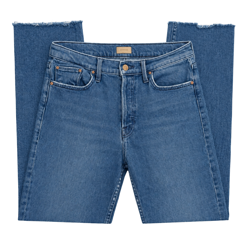 MOTHER Denim Jeans Size 29 Blue Cropped Straight Raw Hem High Rise 1