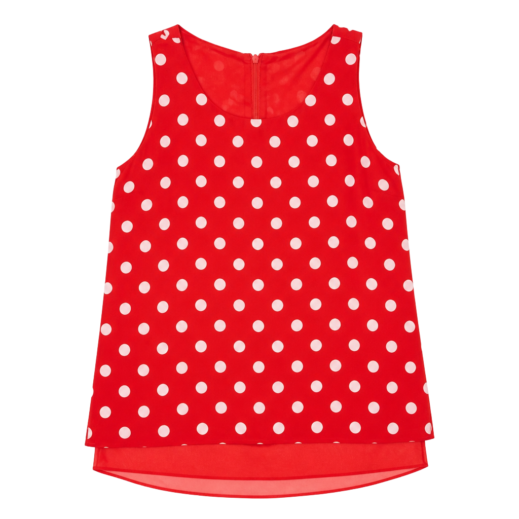 Rose + Olive Sleeveless Blouse Size L Red White Polka Dot 1
