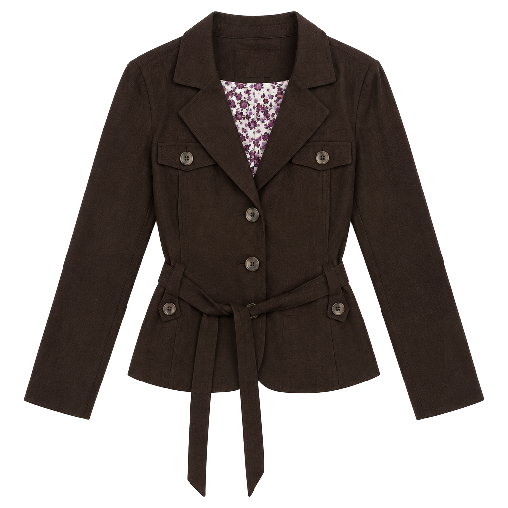 Maurices Belted Jacket Size XL Brown Floral Lined Trench Coat 1