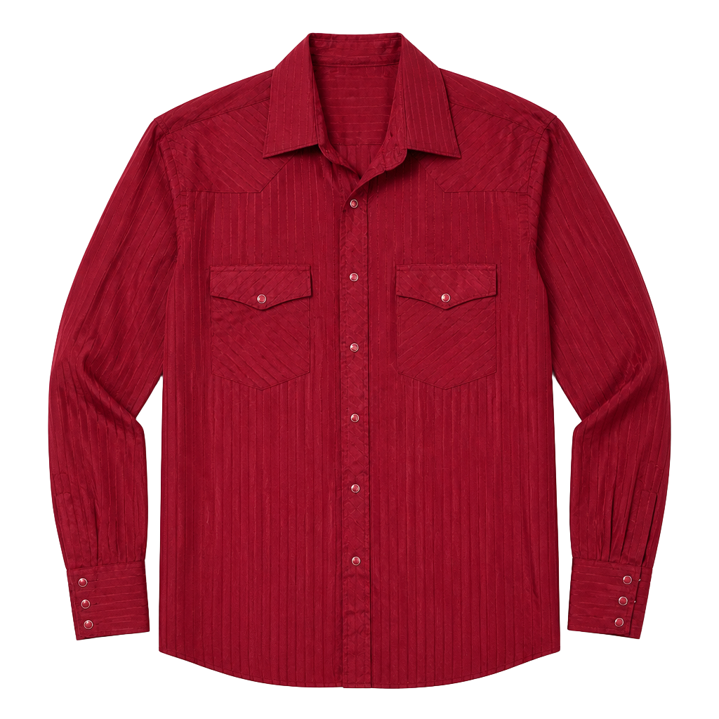 Wrangler Western Snap Dobby Stripe Shirt Size M Red Long Sleeve 1