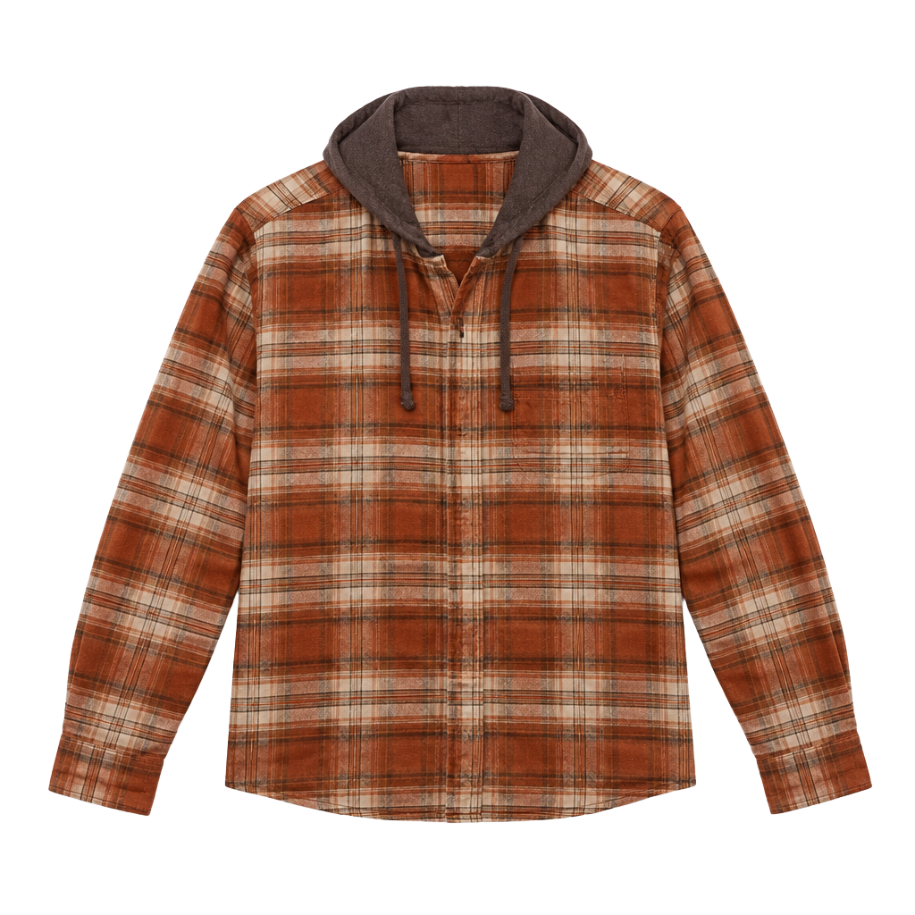 SO Hooded Flannel Shirt Size L Orange Plaid Long Sleeve Top 1