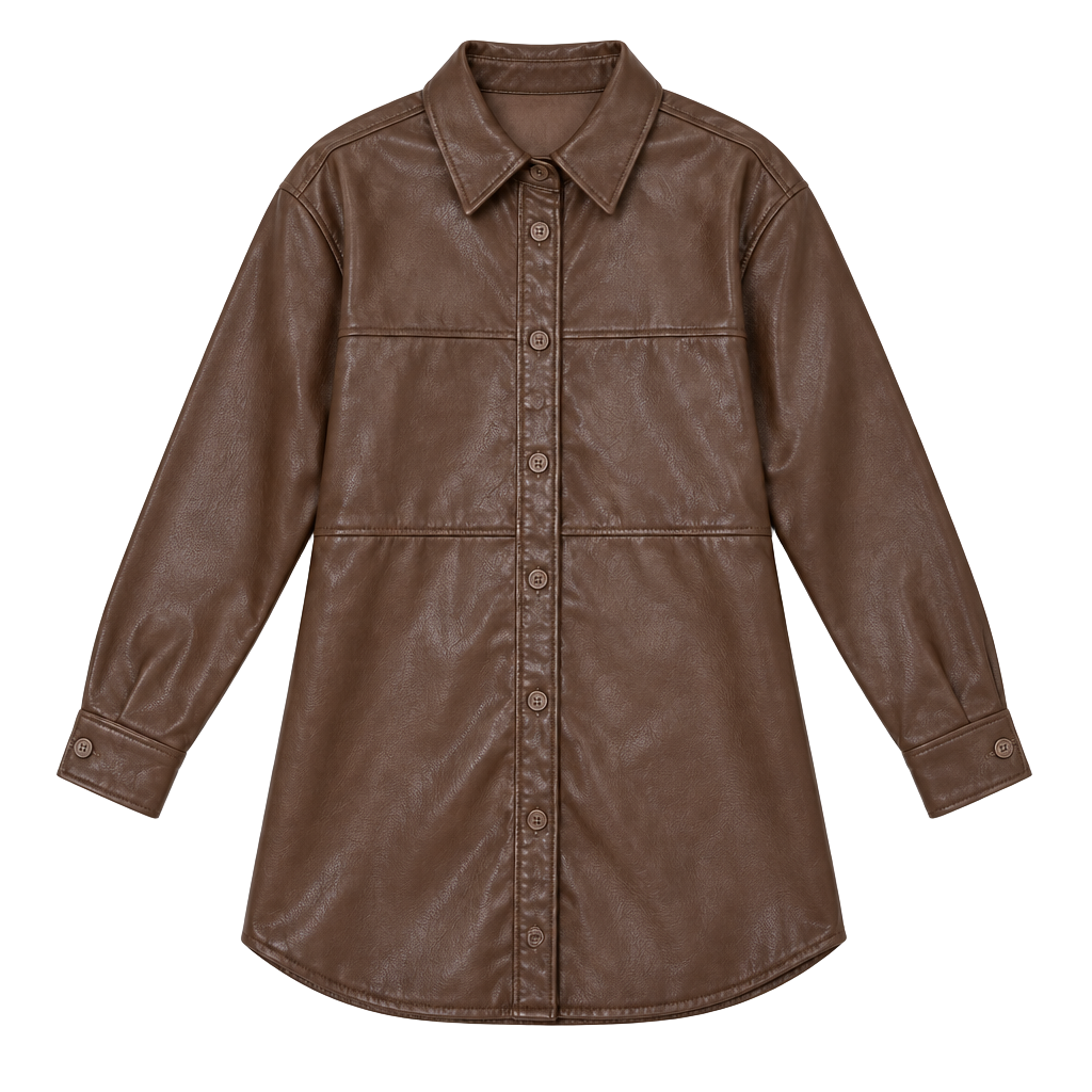 Babaton Aritzia Brown Faux Leather Button Up Shacket Jacket Size S 1