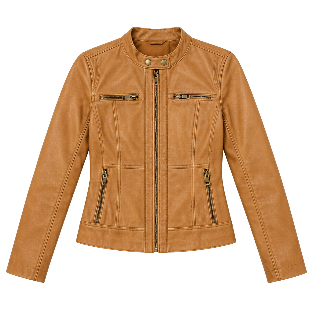 MICHAEL Michael Kors 100% Genuine Leather Moto Jacket Size Medium Cognac Tan 1