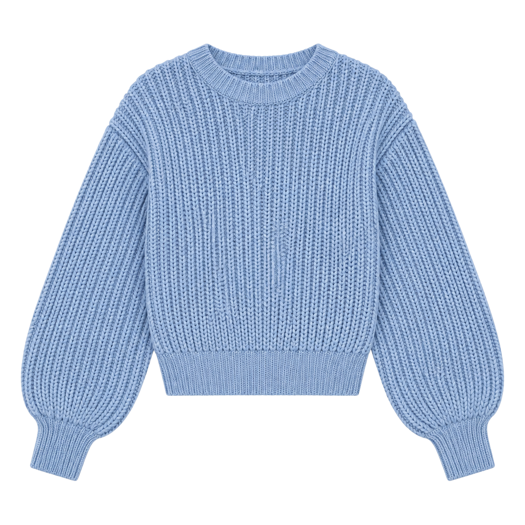 Banana Republic Chunky Knit Balloon Sleeve Cropped Sweater Powder Blue XS 1