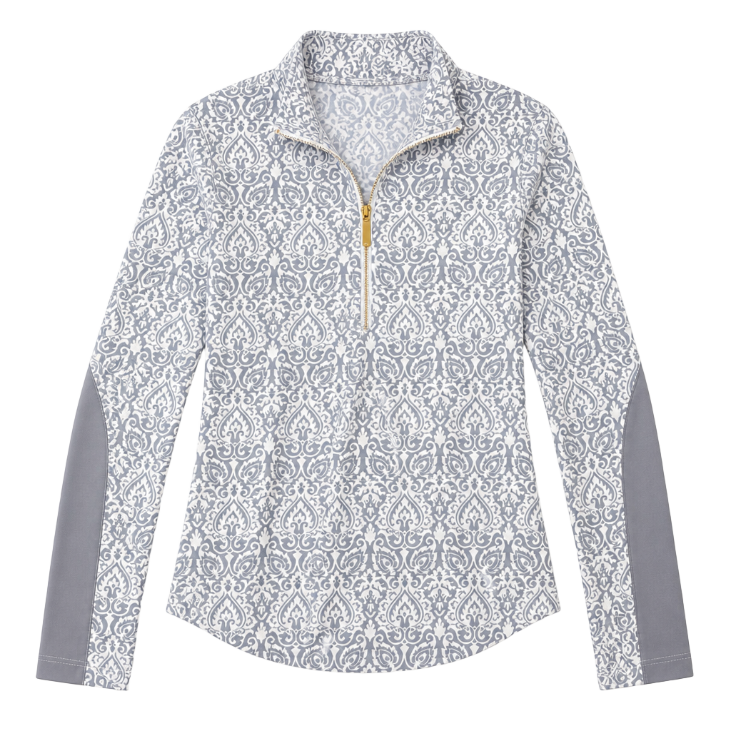 The American Outdoorsman Quarter Zip Pullover Size M Gray White Paisley 1