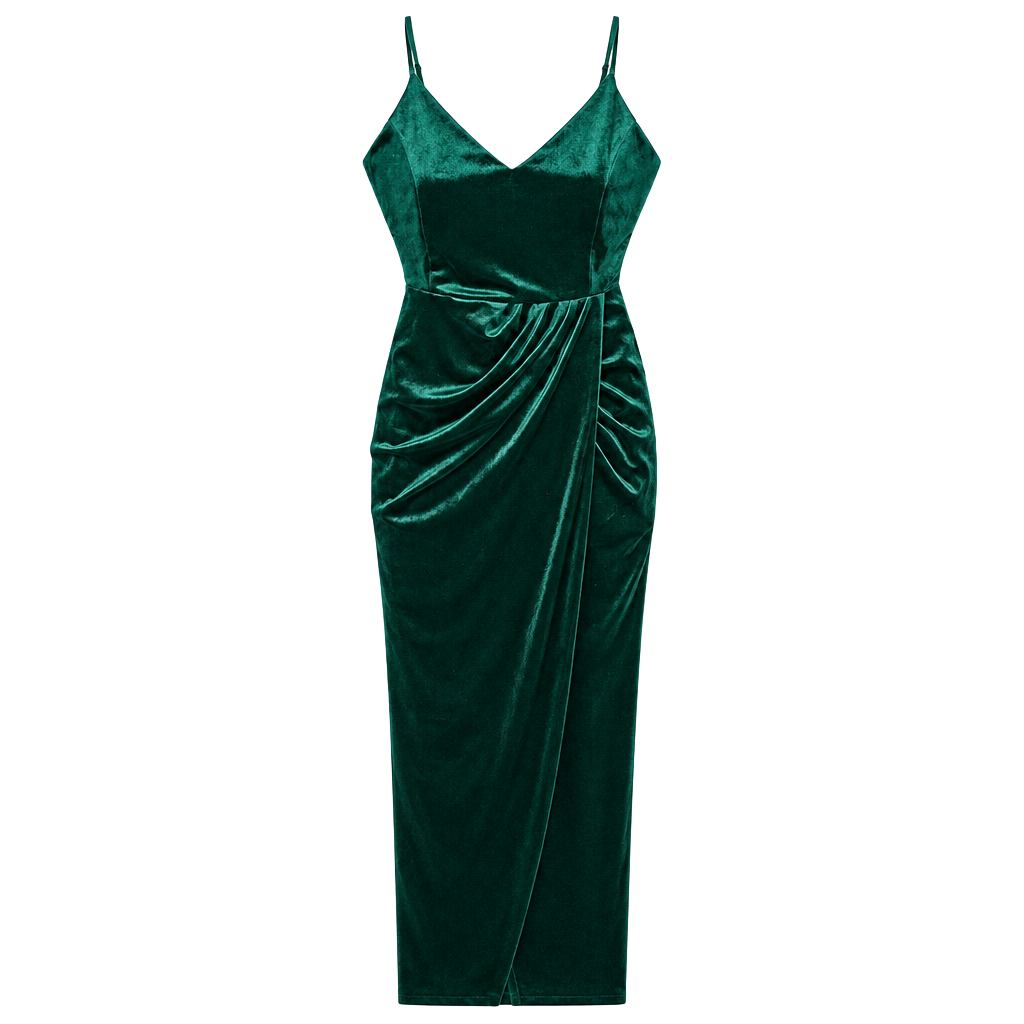 Chic Dark Green Velvet Dress - Velvet Bodycon Wrap Dress - , 1
