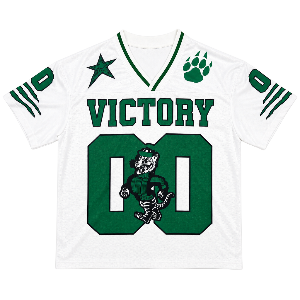 Manfinity Victory Football Jersey Short Sleeve Mesh Graphic Tee White Green XXL 1