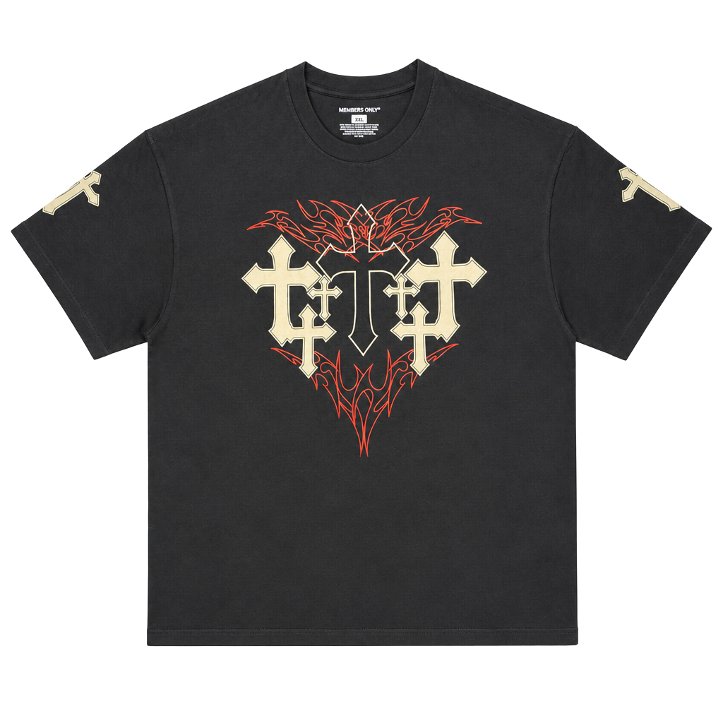 Members Only Cross Graphic Y2K Grunge Boxy T-Shirt 2XL Black 1