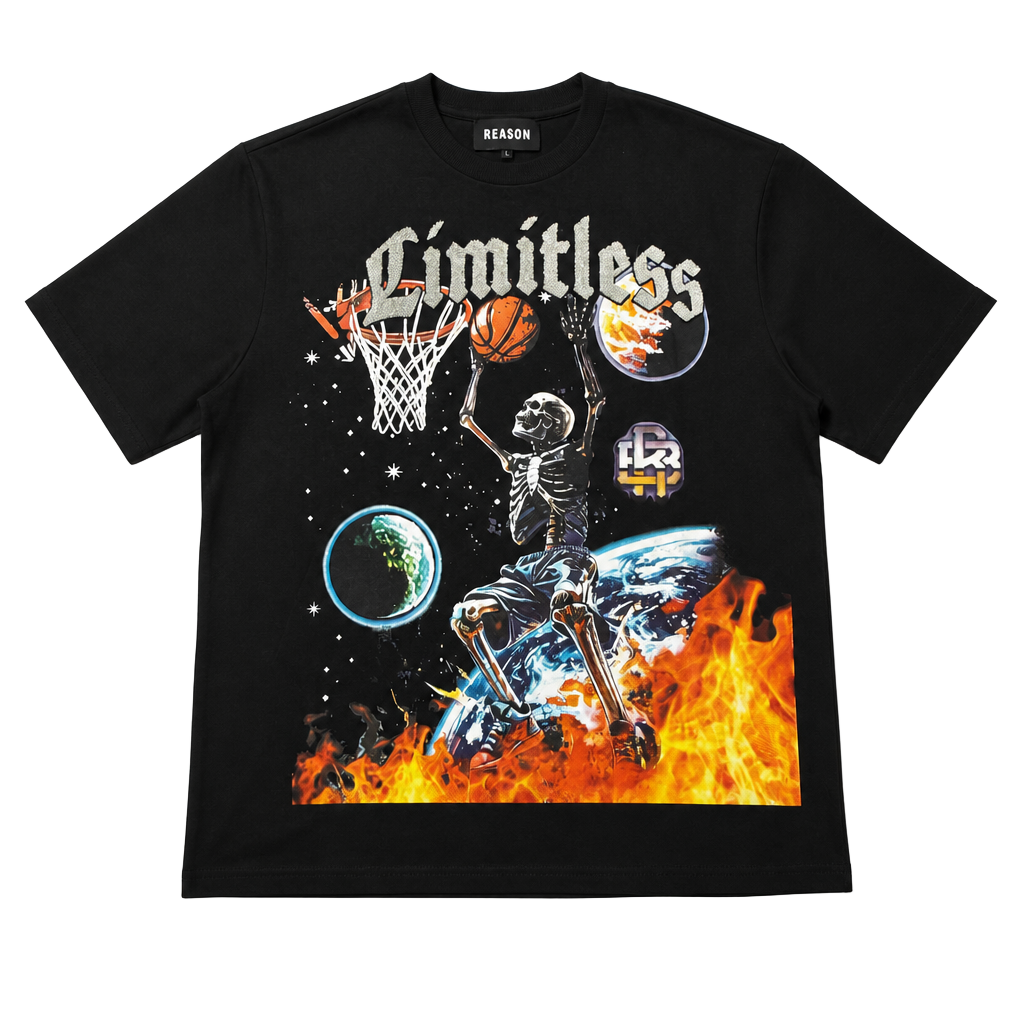 Reason Clothing Limitless Chenille Patch Skeleton Basketball Graphic T Black XL 1