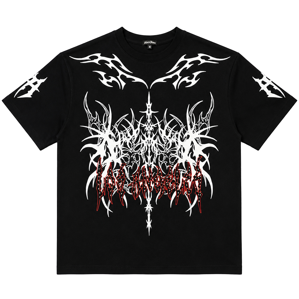 Attrack Power Gothic Cyberpunk Rhinestone Los Angeles Graphic T-Shirt 1