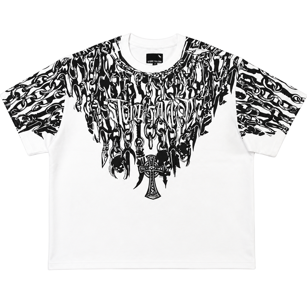 Stone Falcon Chain and Skull Graphic Short Sleeve T-Shirt Size XL 1