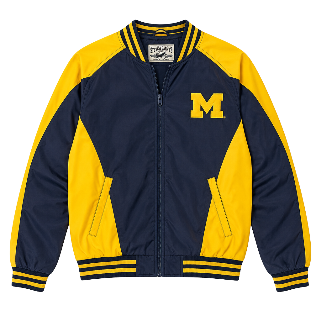 Steve & Barry's Michigan Wolverines Varsity Jacket Size L Blue Gold 1