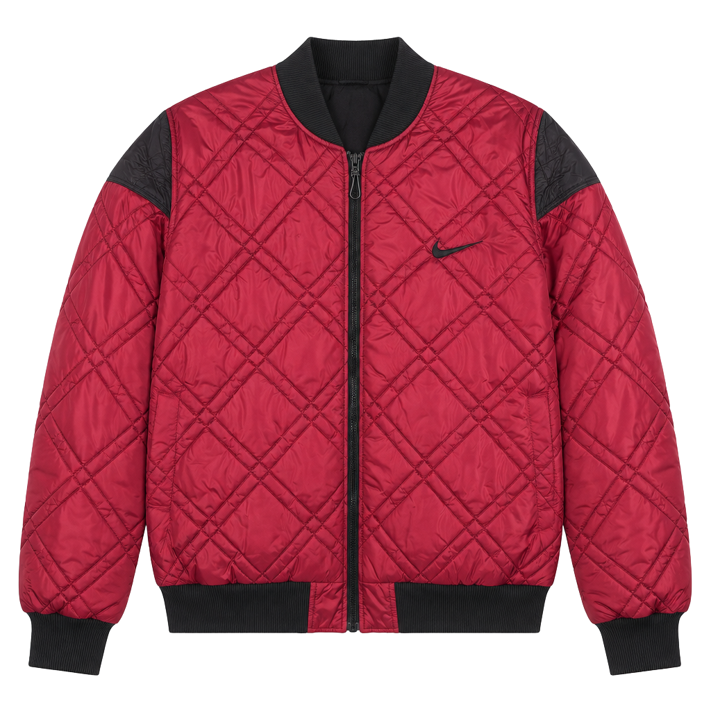 Nike Reversible Quilted Puffer Bomber Jacket Size XL Maroon Black Vintage 1