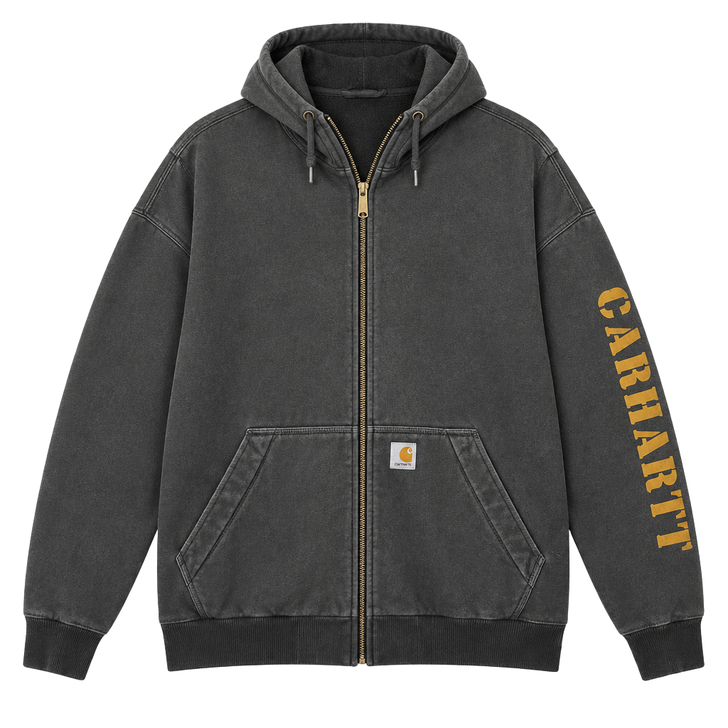 Carhartt Loose Fit Full Zip Hoodie Size 4XL Black Sleeve Logo 1