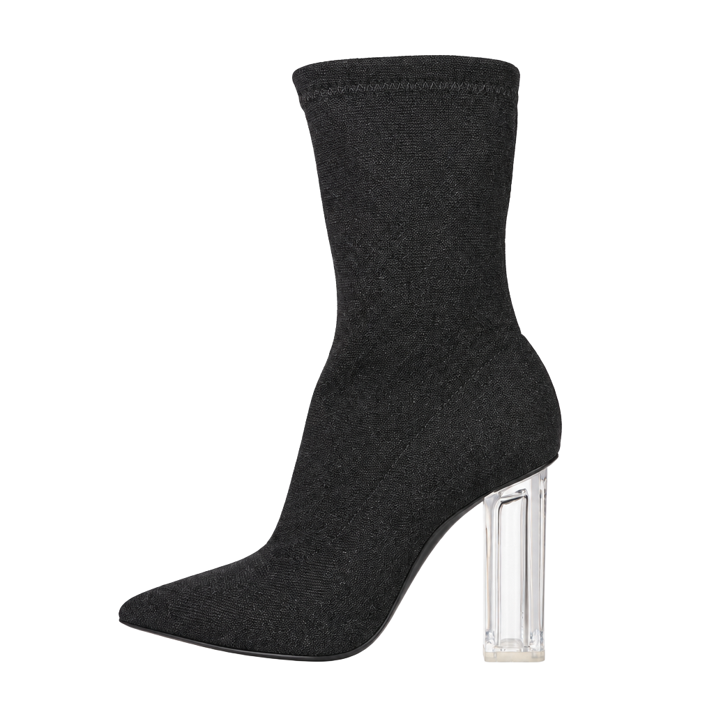Ankle Knit Sock Booties Clear High Heel Pointed Toe Slip 1