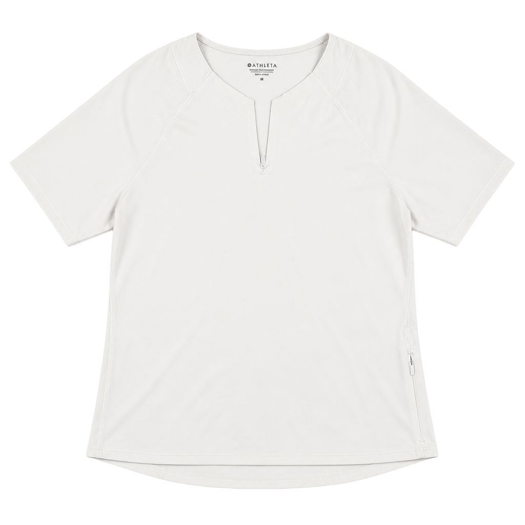 Athleta Short Sleeve Zip Top Size M White Athletic Shirt 1