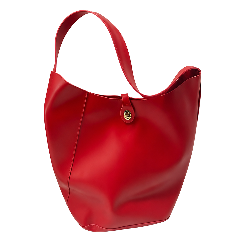 Red Leather Shoulder Tote Bag 1