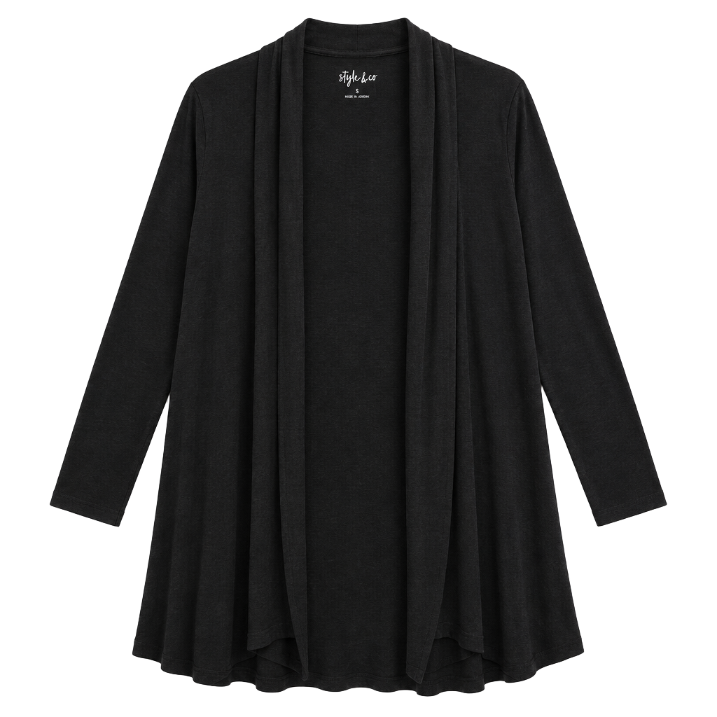 Style & Co Cardigan Size S Black Open Front Draped Long Sleeve 1
