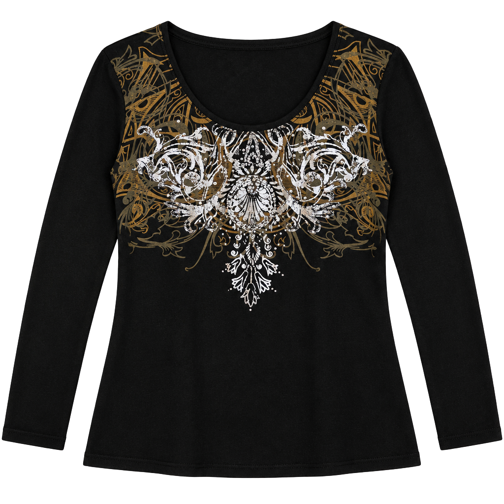 RXB Long Sleeve Graphic Shirt Size M Black Embellished Y2K Scoop Neck 1