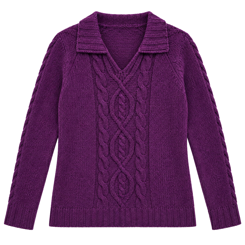 Basic Editions Cable Knit Sweater Purple Collar Pullover 1